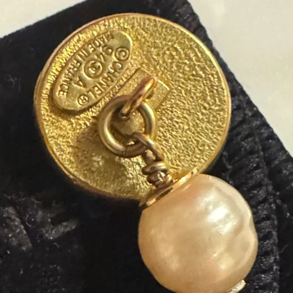 CHANEL Gold Plated and Cream Faux Pearl Vintage Cufflinks Authentic
